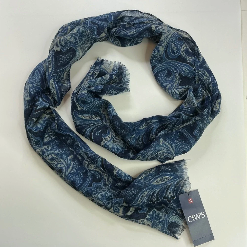 Chaps Blue Paisley Scarf Women OS NWT Lightweight Eyelash Fringe CF0026